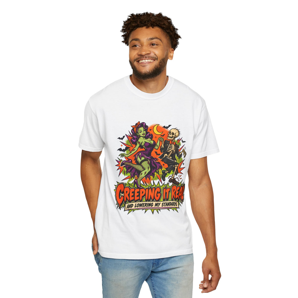 Creeping It Real graphic tee T-Shirt | Halloween skeleton pinup design