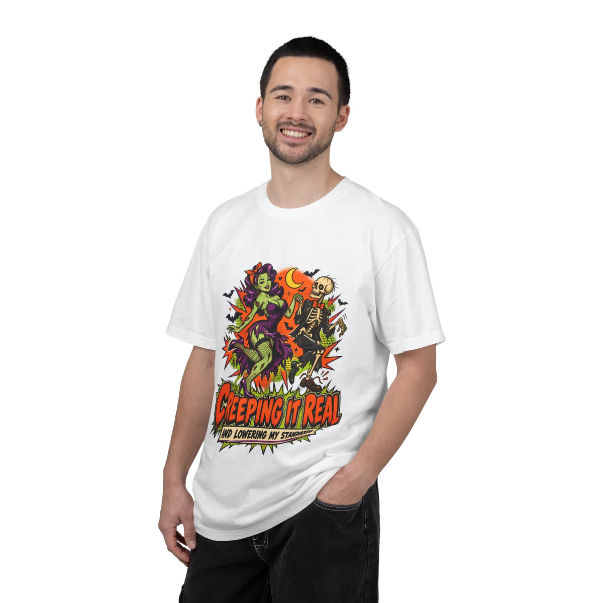 Creeping It Real graphic tee T-Shirt | Halloween skeleton pinup design