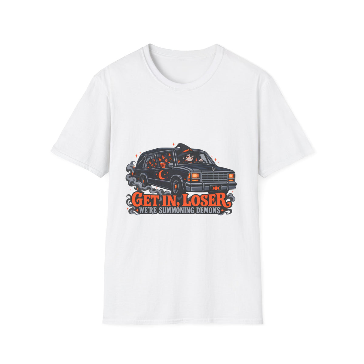 Get In Loser van summoning demons T-Shirt | humorous devil design