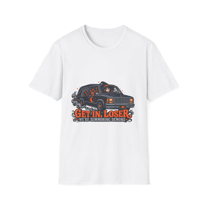 Get In Loser van summoning demons T-Shirt | humorous devil design