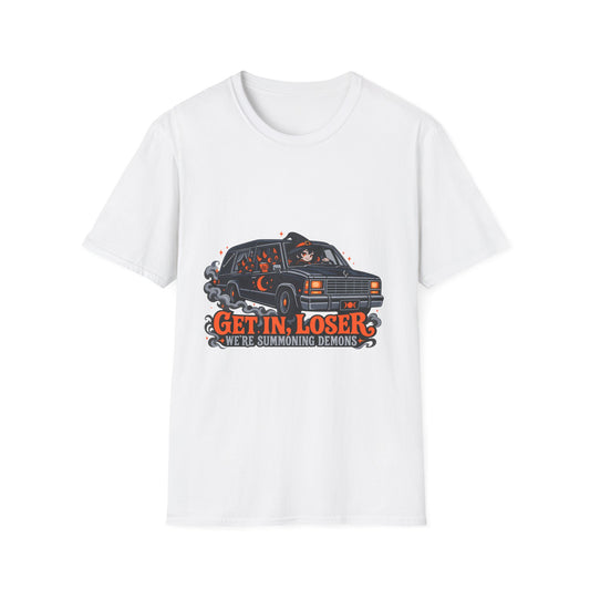 Get In Loser van summoning demons T-Shirt | humorous devil design