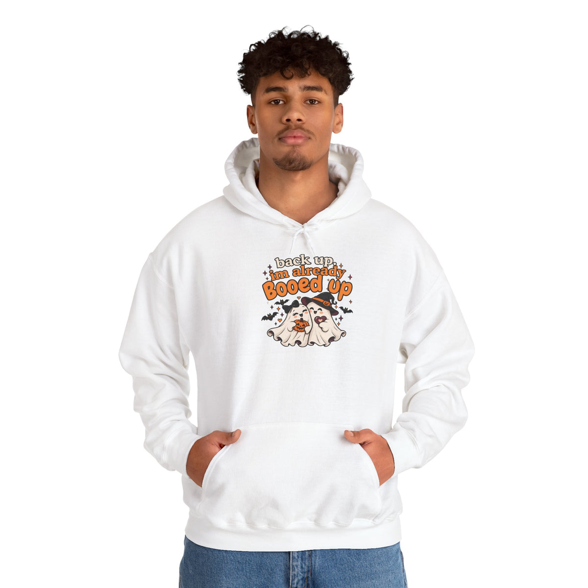 Booed Up Ghosts Hooded Sweatshirt | Cute Halloween Ghosts with Candy