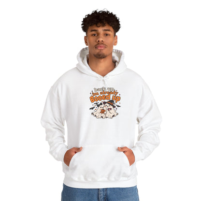 Booed Up Ghosts Hooded Sweatshirt | Cute Halloween Ghosts with Candy