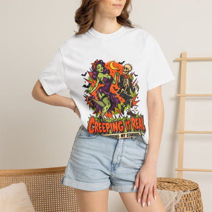 Creeping It Real graphic tee T-Shirt | Halloween skeleton pinup design