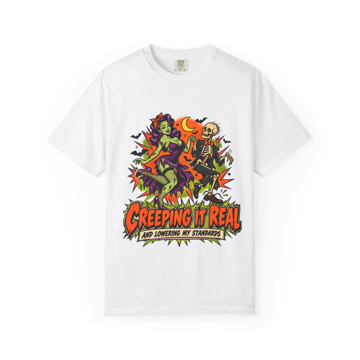 Creeping It Real graphic tee T-Shirt | Halloween skeleton pinup design