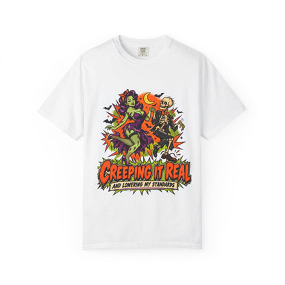 Creeping It Real graphic tee T-Shirt | Halloween skeleton pinup design