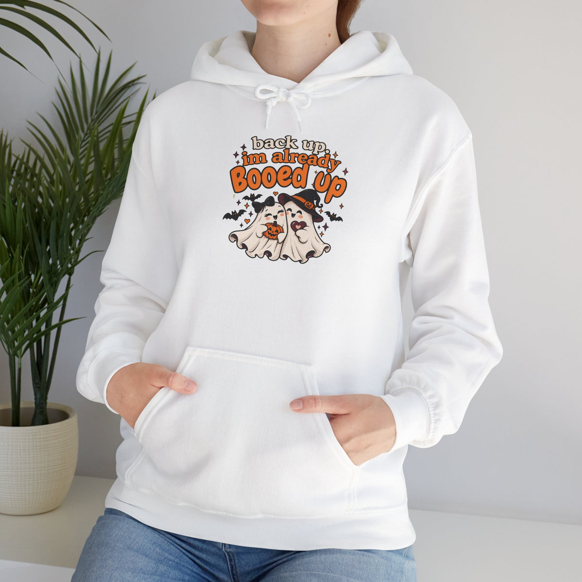 Booed Up Ghosts Hooded Sweatshirt | Cute Halloween Ghosts with Candy